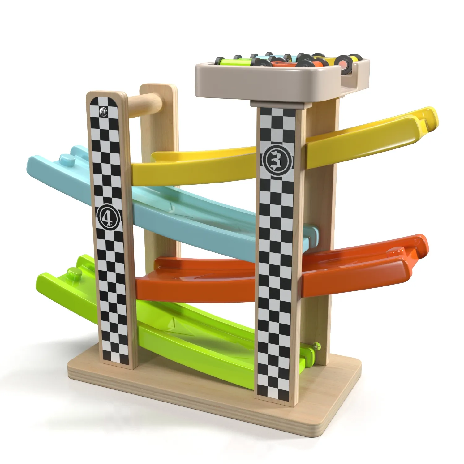 Top Bright Toddler Gifts Wooden Race Track Car Ramp Racer PBR 3D Model_01